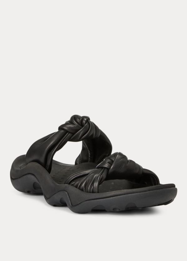 Sandalias Polo Ralph Lauren Mujer Negros - Knotted-Strap Leather - HENCD1950